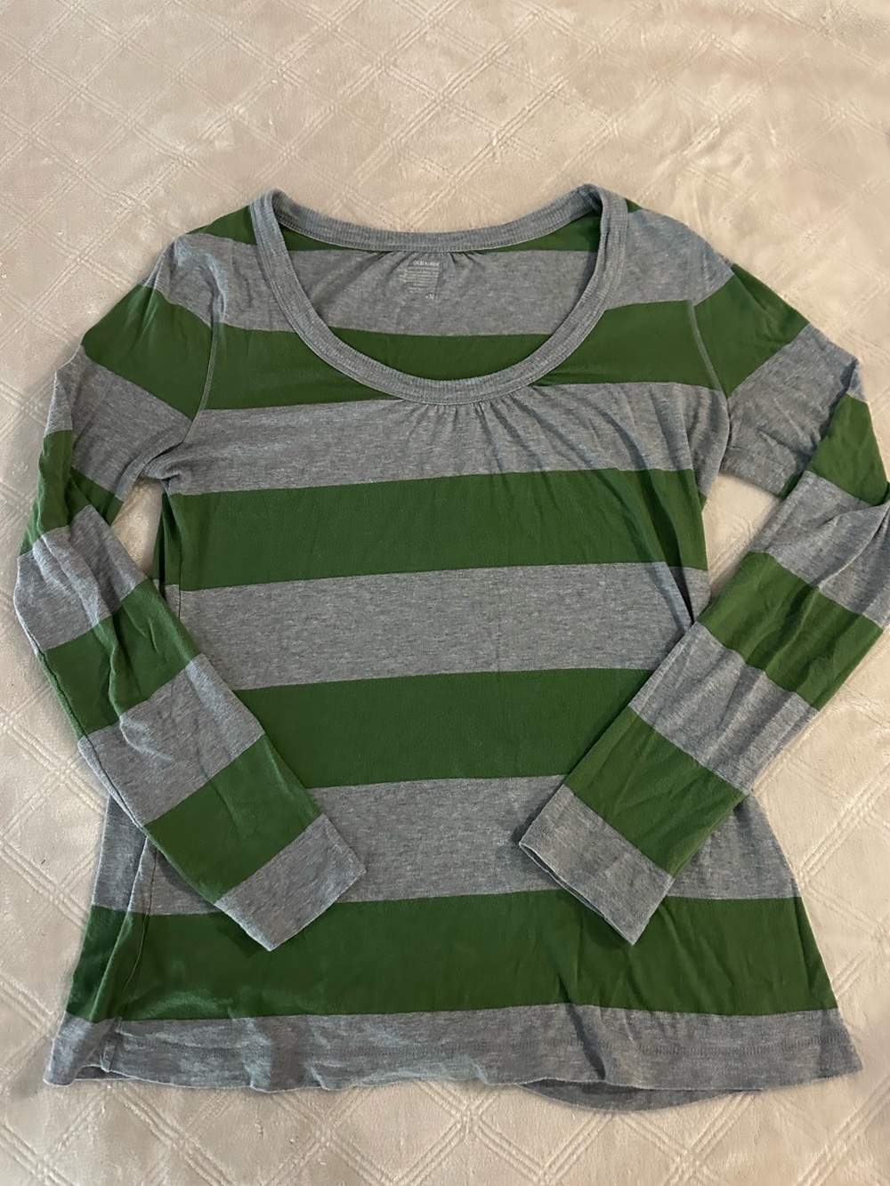 Old Navy Striped Long-Sleeve Scoop Neck Top - Green/Gray